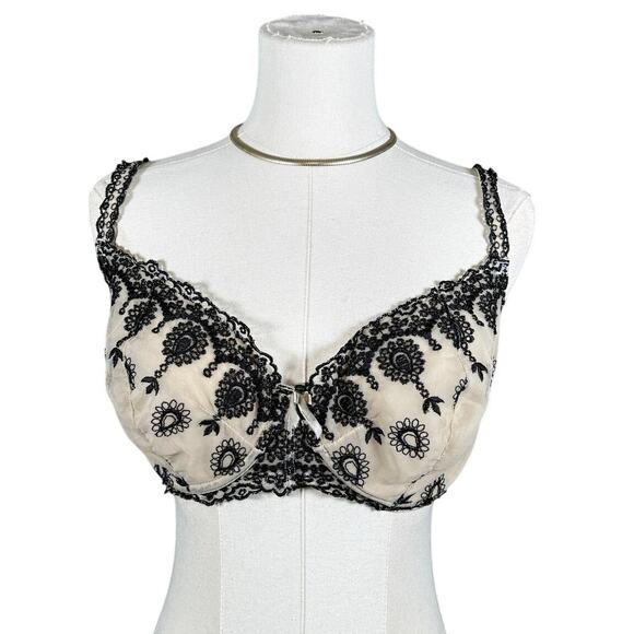 Frederick’s of Hollywood Beige Black Lace Underwire Bra | 34F - Picture 1 of 6